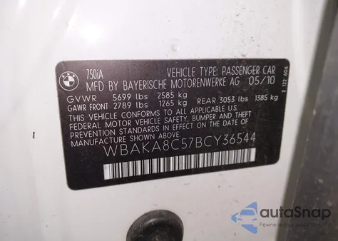 2011 BMW 750I from USA, damaged, VIN WBAKA8C57BCY36544